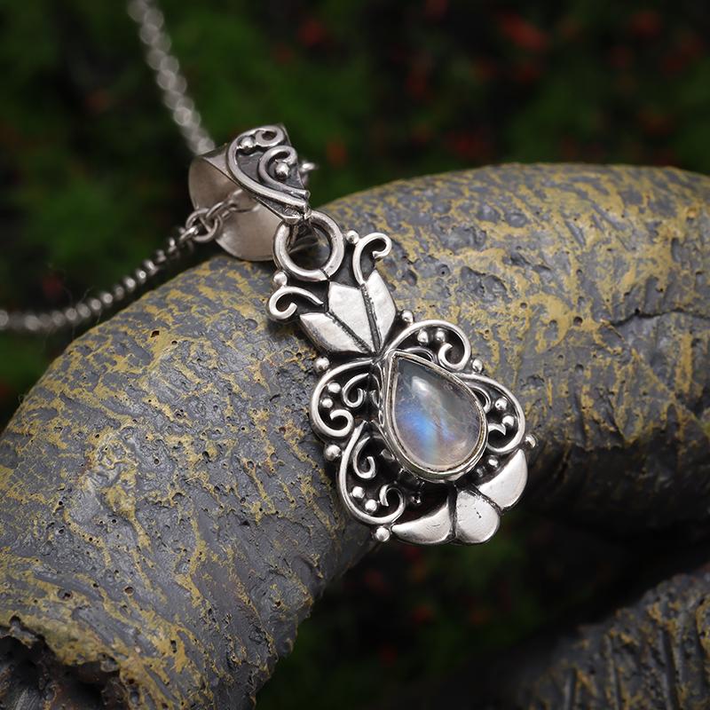 Retro Fashion Ethnic Style Gemstone Pendant Necklace Ladies Elegant Party Jewelry Gift