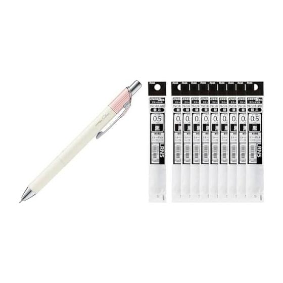 Pentel EnerGel Clena Gel Pen BLN75LP-A, 0.5mm, Classical Pink, 10 Pens; EnerGel 0.5mm XLRN5-A Black Ink Refills, 10 Count