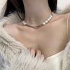 Fashion Elegant Metal Bowknot Tassels Necklace Pearl Beaded Clavicle Chain Choker Necklace Statement Jewelry Neck Chain