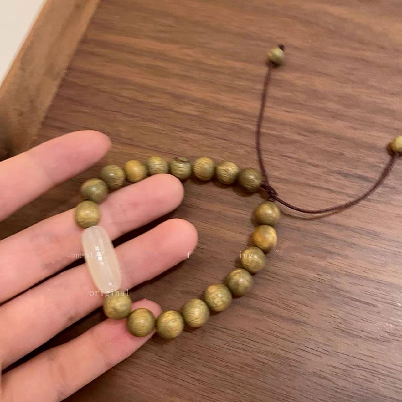 

Ретро зеленый сандаловый браслет из бисера женский летний новый китайский пара регулируемые украшения для рук