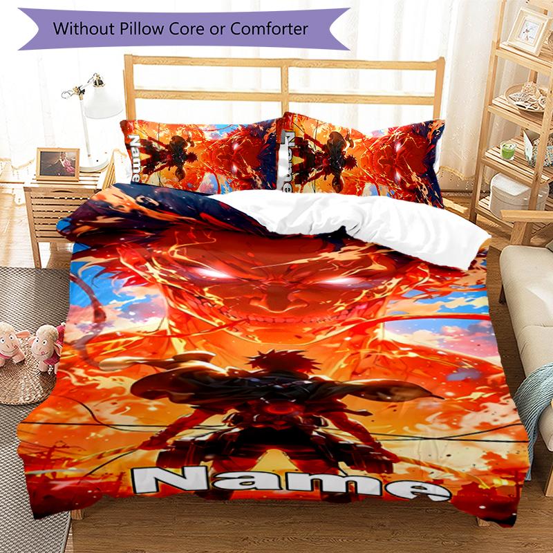 3pcs Custom Name Attack on Titan Bedding Set Duvet Cover Closure Includes 1 Duvet Cover & 2 Pillowcases for All Seasons Bedroom Decor