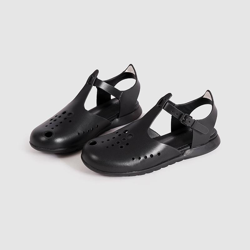 

Темные нишевые сандалии 2025 весна женская мода повседневные римские туфли на одной пуговице с круглым носком универсальные туфли-лодочки со светлым вырезом 40