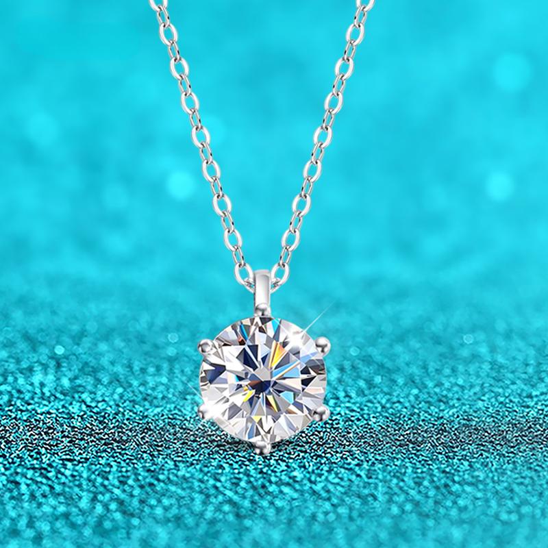

D Цвет 2CT 8 мм Муассанит Ожерелье для Женщин Классический 6 Коготь Сверкающий Лабораторный Кулон Оригинал Стерлингового Серебра 925 пробы