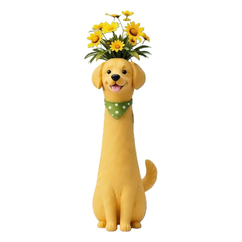 Whimsical Resin Dog Flower Vase Creative Ornament Cute Dog Shaped Flower Vase for Living Room Office Study Home Decoration