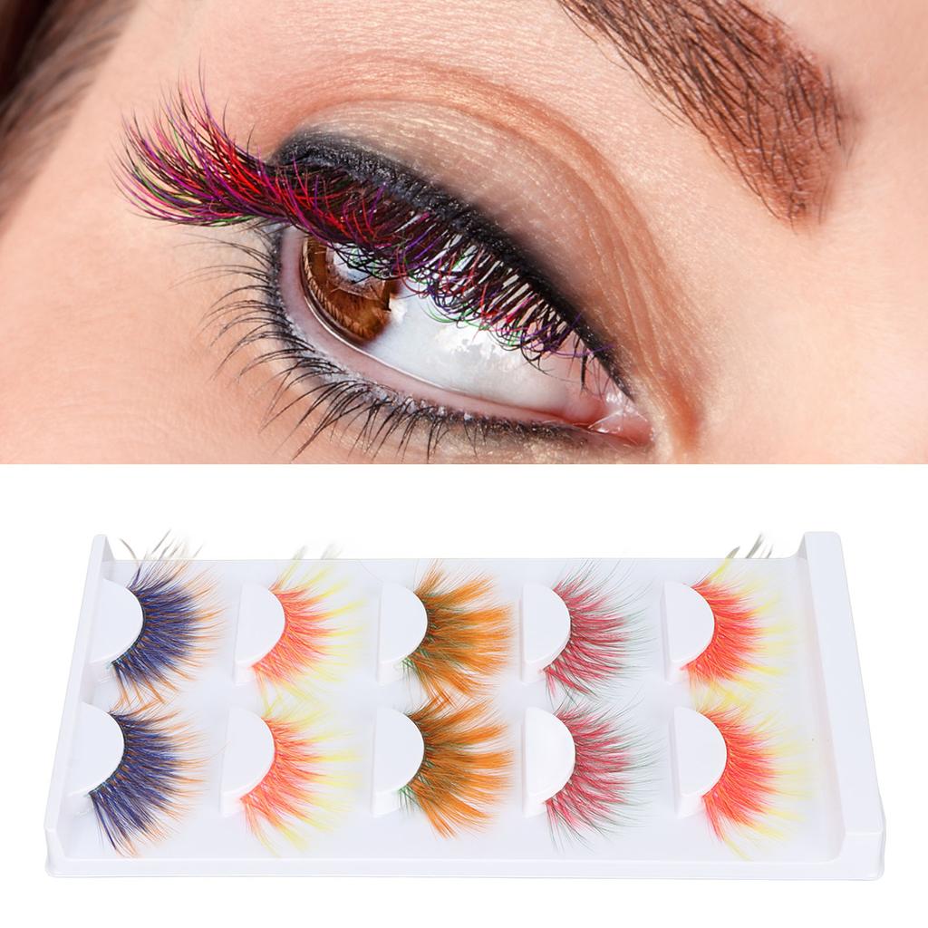 5 Pairs Colorful Eyelashes 6D Gradient Long Curled Soft Colored False Eye Lashes for Halloween Christmas Stage Show