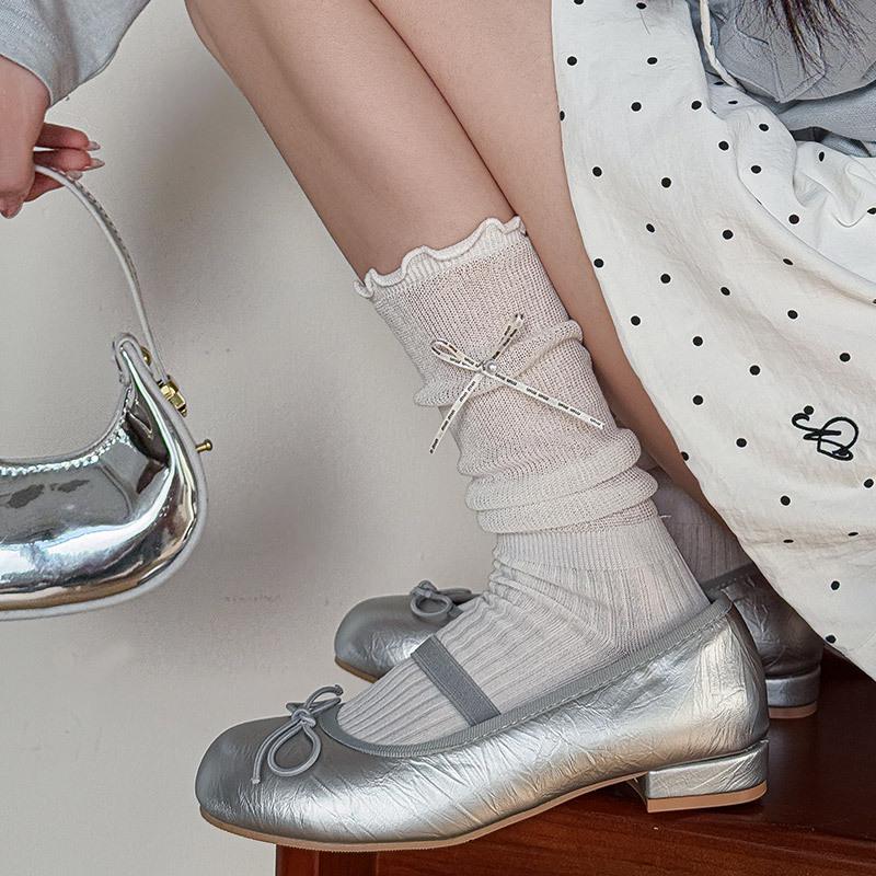 Girls Stacking Socks Women Lazy Sweet Bow Stockings Summer Thin Mary Jane Shoes Calf Socks