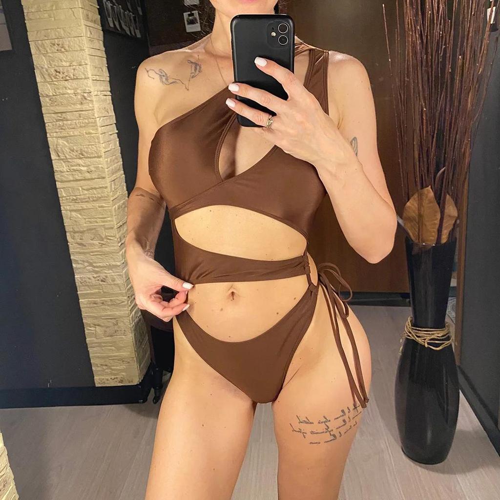 Cut-Out Asymmetrischer Ein Schulter Einteiler Badeanzug Damen Bademode Weiblicher Monokini Hoher Beinausschnitt Badehose Badeanzug Schwimmen