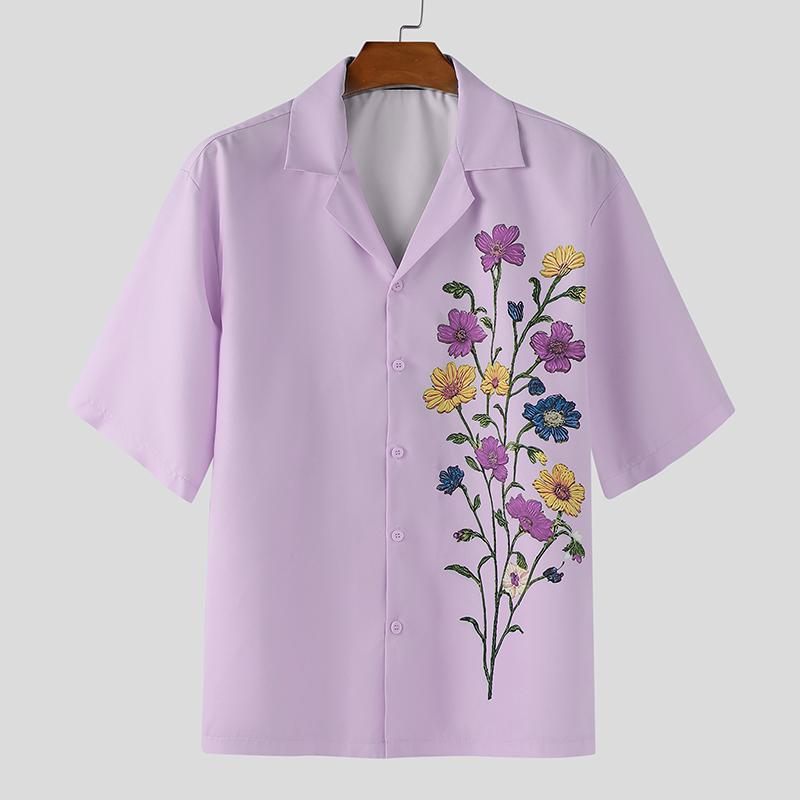 INCERUN Oversized Men Floral Print Shirts Casual Loose Buttons Tops