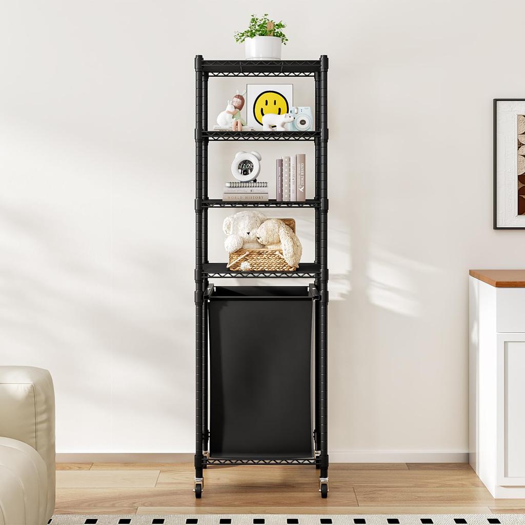 Laundry Laundry Basket Storage Washing Machine 5 with 2 Assembly W40xD30xH129cm Rack, Rack, Rack, Tiers, Basket, Options, Black,