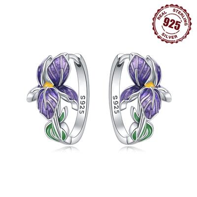 925 Silver Purple Flowers Series Earring Jewelry Versatile Hoop Earrings For Women Jewelry Fine Birthday Party Gifts