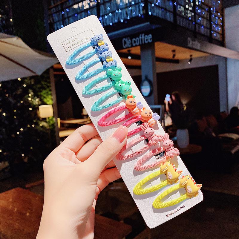 10 pçs/conjunto Meninas Bonito Desenho Animado Unicórnio Arco-Íris Flor Presilhas de Cabelo Crianças Doce Decoração de Cabelo Franja Grampos de Cabelo Acessórios de Cabelo