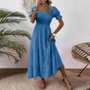 Women S Square Neck Puff Sleeve Maxi Dress Smocked Bodice Tiered Skirt with Pockets for Casual Wear