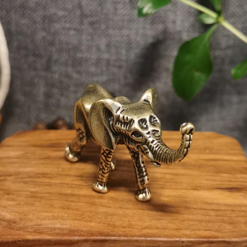 Antique Brass Elephant Tea Pet Miniature Simulation Animal Ornaments Collection Crafts Home Desktop Decorations