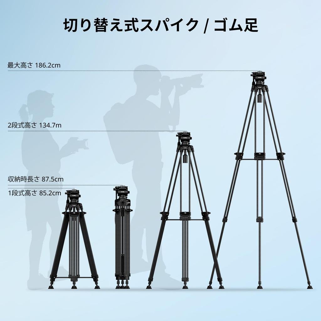 SmallRig FSD14 FreeSpeed Carbon Fiber Video 186cm Camera Tripod with Manfrotto Plate Compatible Fluid Quick 75mm Maximum 10kg Load Compatible with