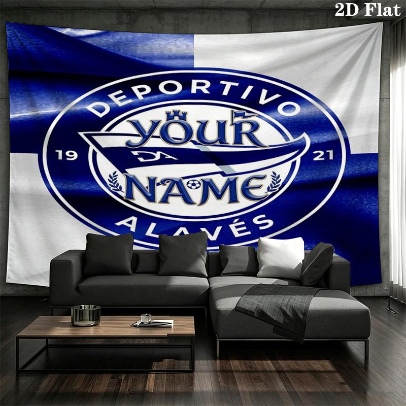 Deportivo Alaves Crest Custom Name Wall Tapestry Aesthetic Wall Hanging Printed Fabric Blanket Decorative Tapestries For Bedroom Living Room Home Deco