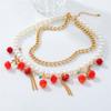 Stylish Cherrys Pendant Necklace With Double Layer Tassels Designs Decoration for Elegant Look Styles Daily Use