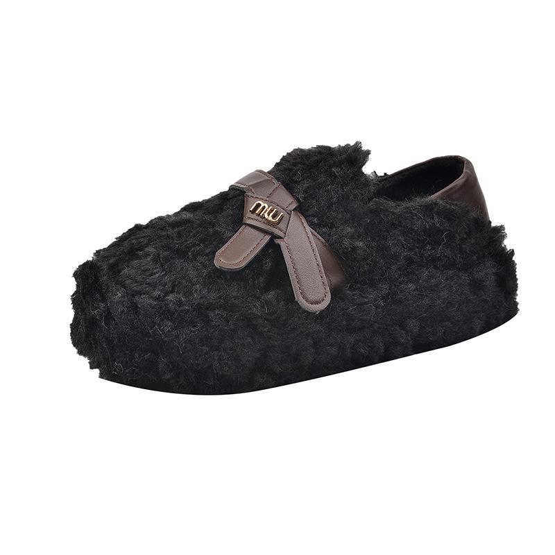 Internet celebrity popular Mao Mao shoes women wear 2025 autumn and winter new thick-soled versatile one-pedal bean velvet cotton shoes
