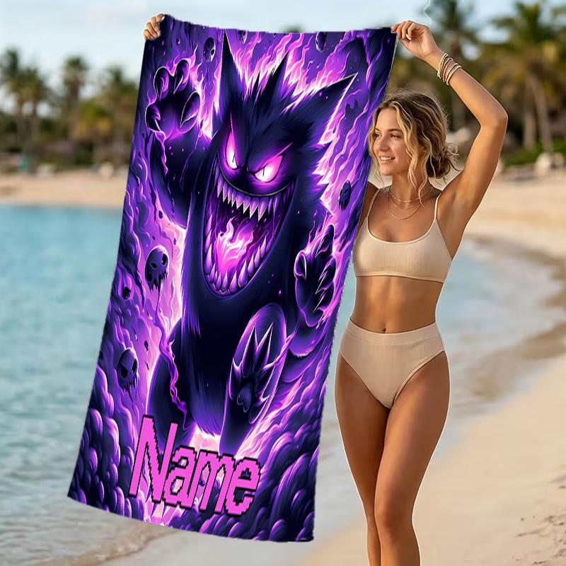 Customizable personalized beach towels Pokémon Gengar themed designs.Suitable for the beach, yoga, sports;ideal as beach accessories