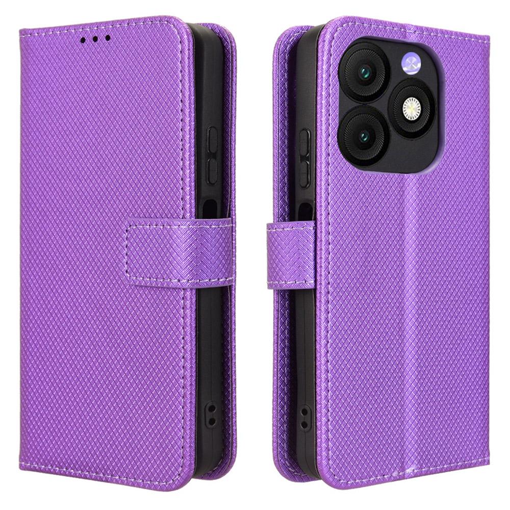 

Для itel Zeno 10 4G Кожаный чехол-кошелек с ремешком Текстура бриллианта Чехол для телефона Purple