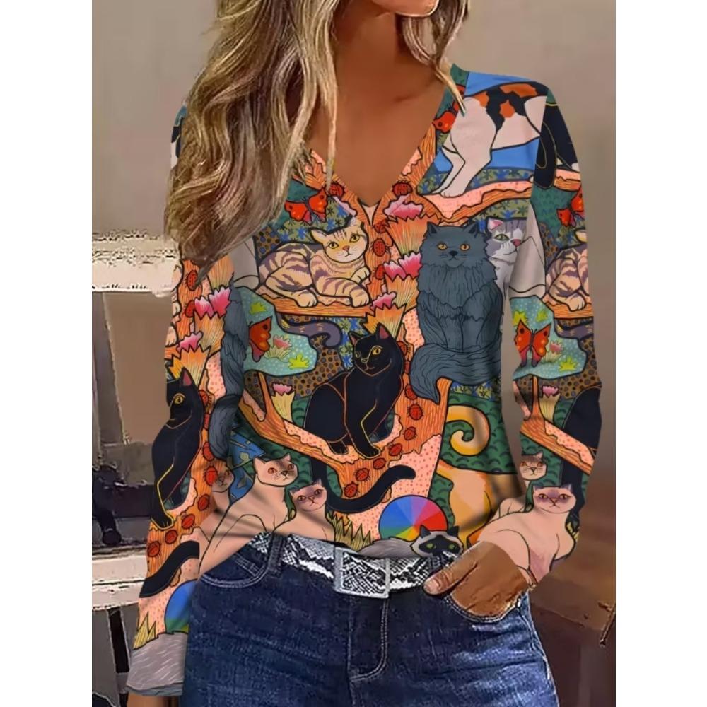 Women's T-Shirts Floral Graphic Stylish Long Sleeve T-shirts Crew Neck Regular Tops Summer Casual Clothes Woman