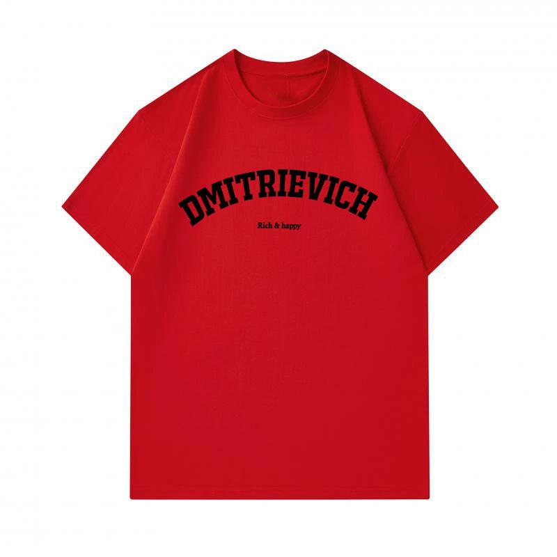 Men's 100% Cotton Crew Neck Short Sleeve T-Shirt, Casual Arched Letter Print Rich & Happy Pattern Soft Breathable Everyday Wear Top for Daily Outdoor