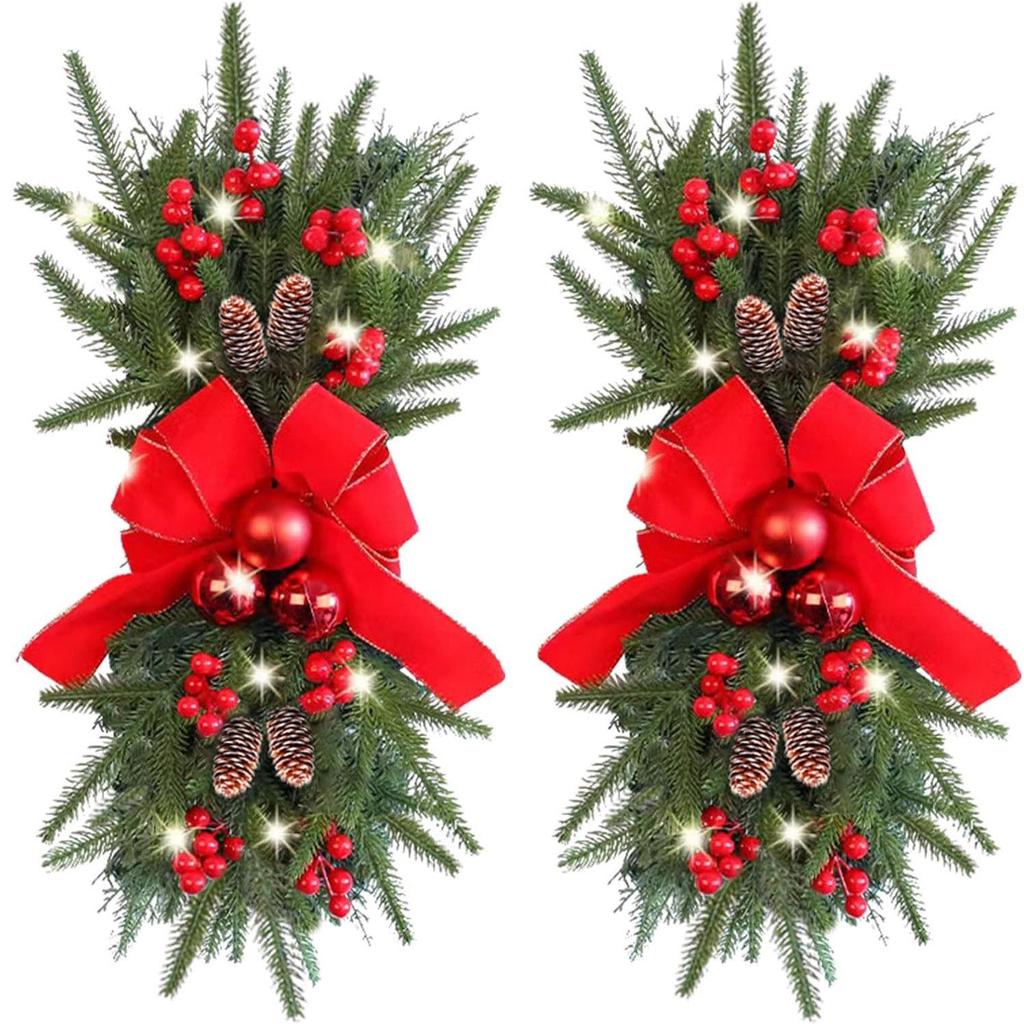 60cm Inverted Christmas Tree Teardrop with Lights and PE Mixed Hanging Branches