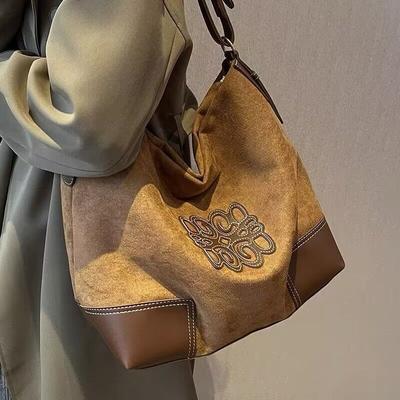 Pendler-Tasche mit großem Fassungsvermögen, Damen, neu, Hirschleder-Samt, Retro, Unterarmtasche, Nischenprodukt, vielseitig, Einzel-Schulter-Tote