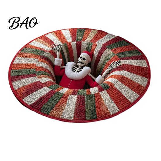 Holiday Party Floor Covering Round Christmas Rug, 39" Imitation Cashmere Santa Snowflake Pattern, Pattern Rug Area for Home Living Room Bedroom Decor