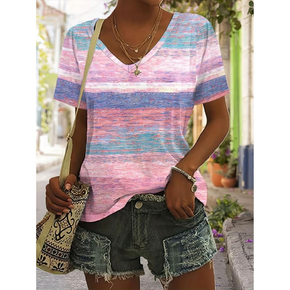 2026 Ethnic Women's T-Shirt Vintage Graphics Fashion Short Sleeved V-Neck Regular Tops Daily Print Tee Summer Casual Tops