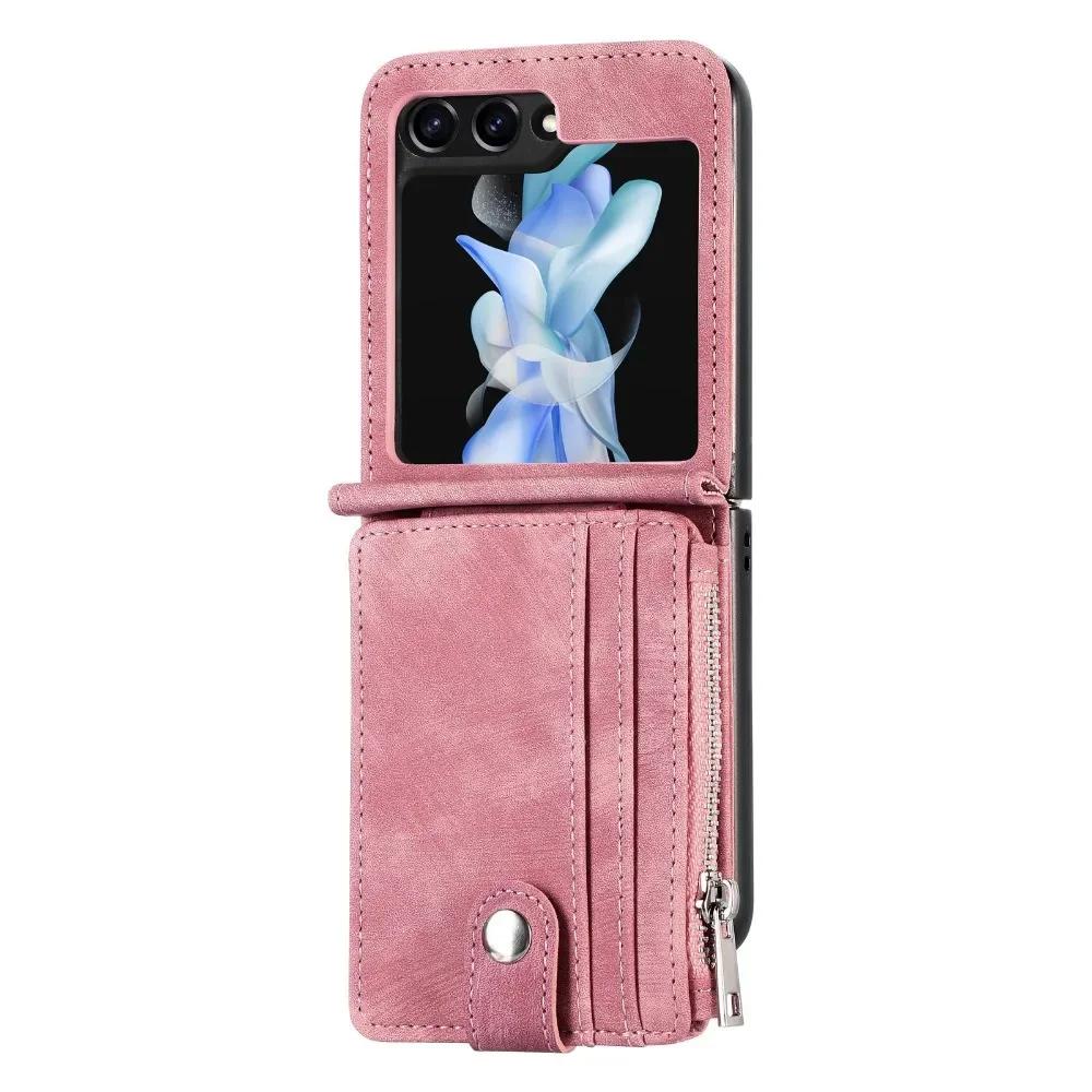 Faux Leather Galaxy Z Flip 6 Wallet Phone Case with Removable Card Holder for Samsung Z Flip 5 4 3 Flip5 Flip4 Flip3 5G Cover
