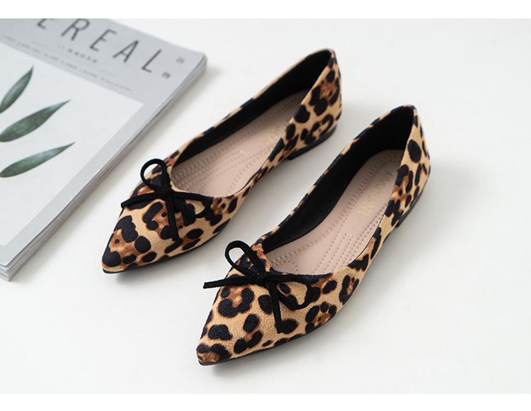 Mode Elegant Schleife Leopardenmuster Ballerinas Frau Übergröße 40-43 Sneaker Schuhe Damen Slipper spitze Zehen Flock Mokassins
