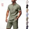 New Men's Linen Casual Lapel Polo Shirt & Short Sleeve Beach Shorts Set - European/American Style