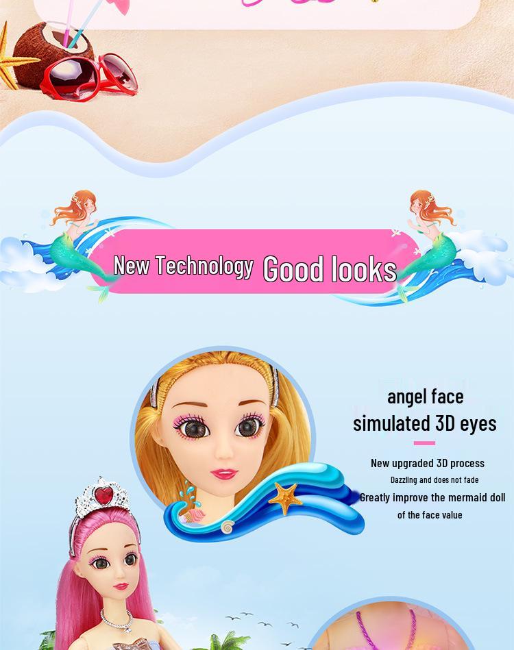 Set Păpușă Prințesă Sirenă Joc de Rol cu Lumini și Muzică – Cadou Perfect de Ziua de Naștere pentru Fete