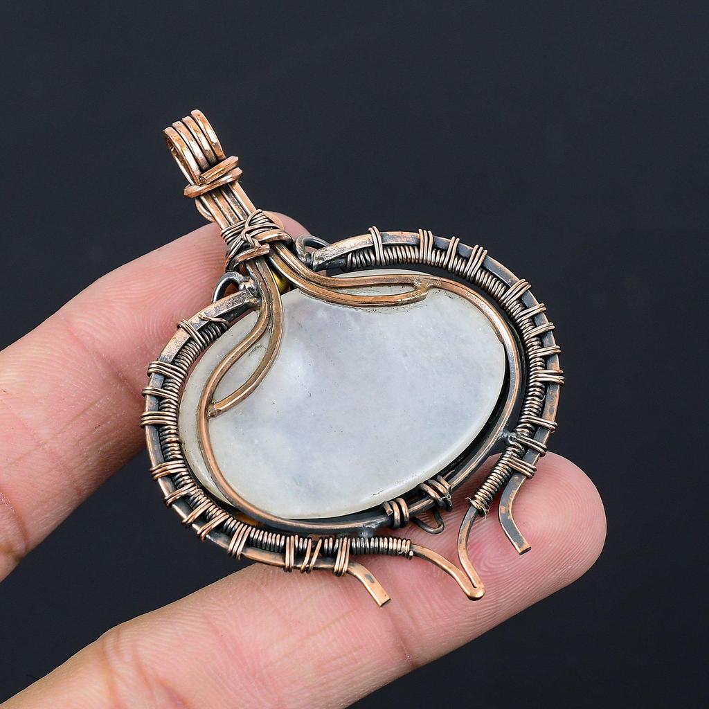 Moonstone Gemstone Pure Copper Wire Wrapped Handmade Pendant Jewelry Gift For Her