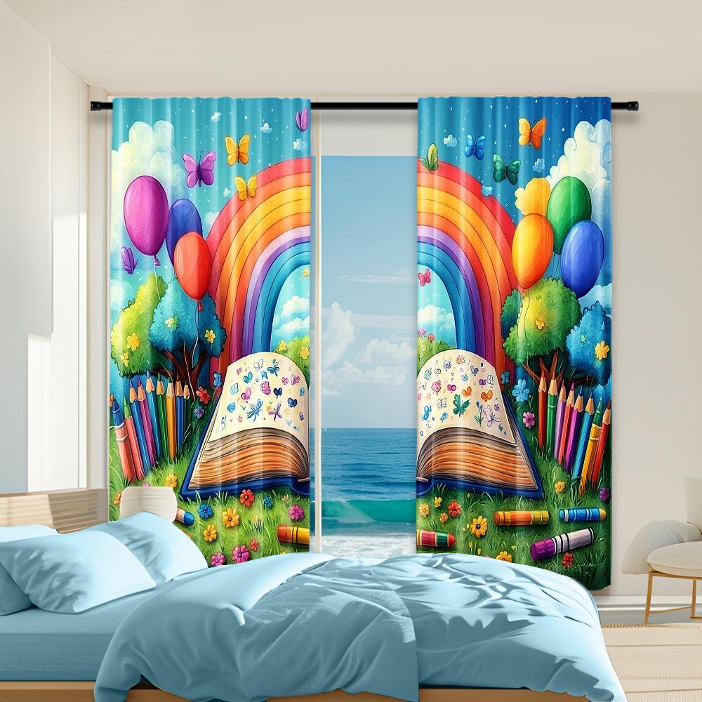 

Set Of 2 Versatile Polyester Transparent Curtains Home Decoration Back School Themed Use Bedrooms Living Rooms Curtain Perfect For Great Room W100*H70(CM)-Hooks&1PCS
