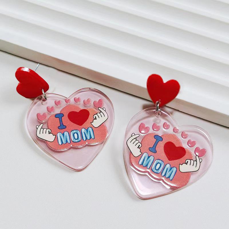 Love Earrings Mother s Day Celebration Holiday Print Niche Design Creative Heart Shape