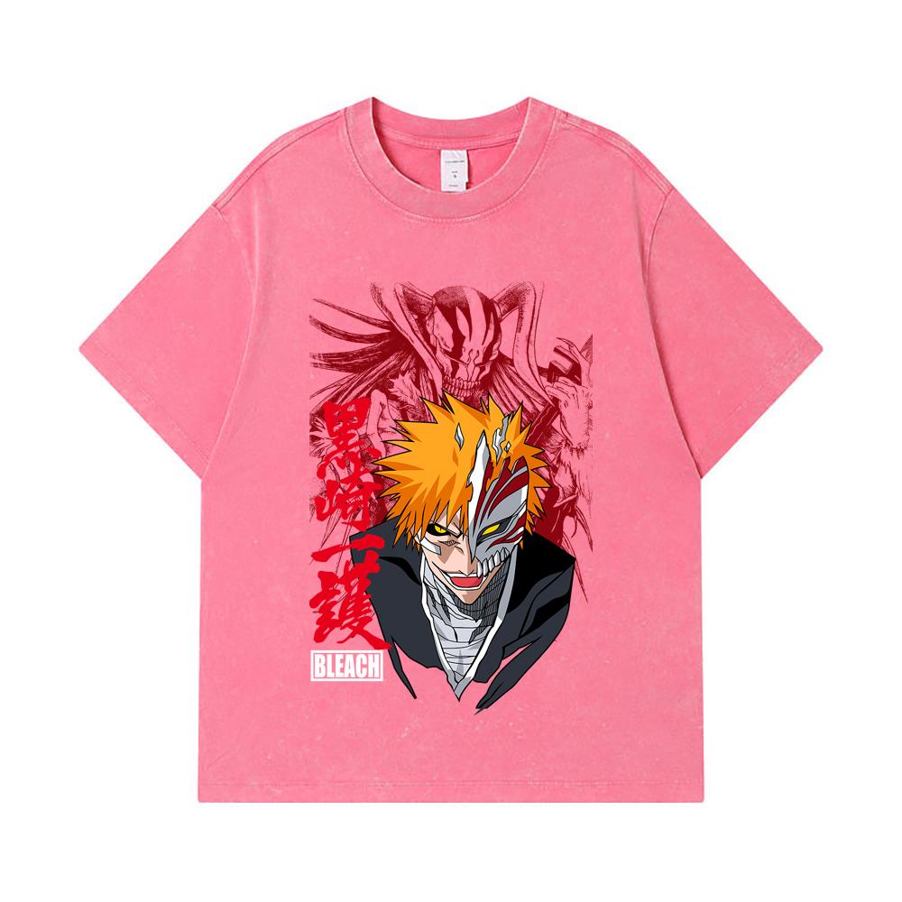 275 GSM Washed T-shirts 100% Cotton Bleach V1 Ichigo Print Unisex Heavy Cotton T Shirt