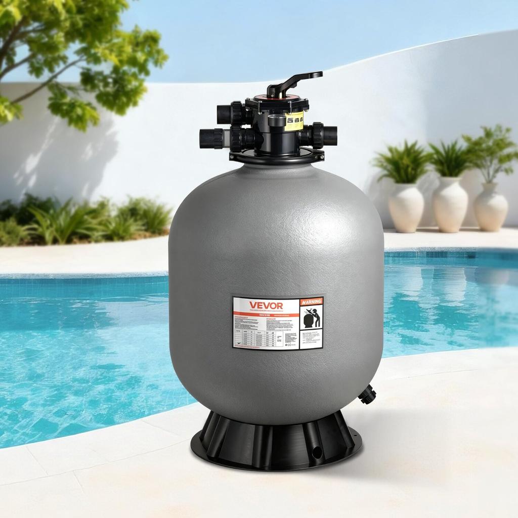 Sand Filter, 609.6 mm, 246.1 LPM Above Inground Swimming Pool Sand Filter System, with 7-Way Multi-Port Valve, Backwash, Rinse, Recirculate, Waste,