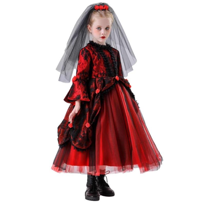 Halloween costume, vampire witch red ghost bride princess dress dress dress, children's veil