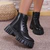 Large size Martin boots, locomotive style cross-strap women's boots, autumn and winter new thick-soled versatile fried street women's shoes