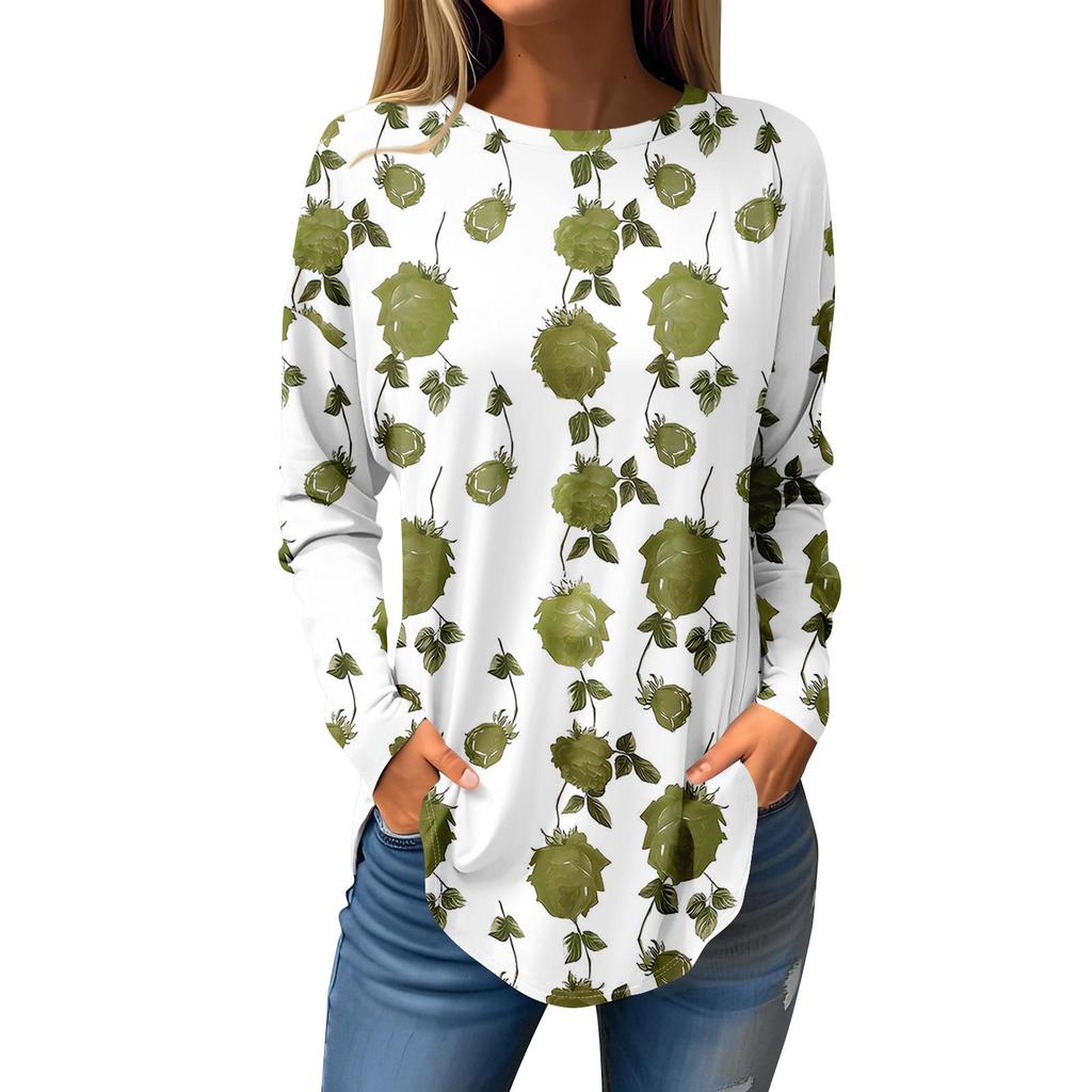 Tee Shirts For Women Fall Casual Long Sleeve Shirts Sweatshirt Christmas Printing Top Pullover