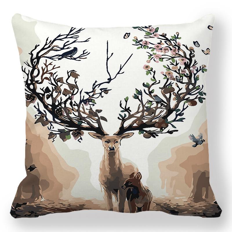Creative Oil Painting Deer Horn Series Digital printing short plush pillow covers for car sofa office cushion cover home goods