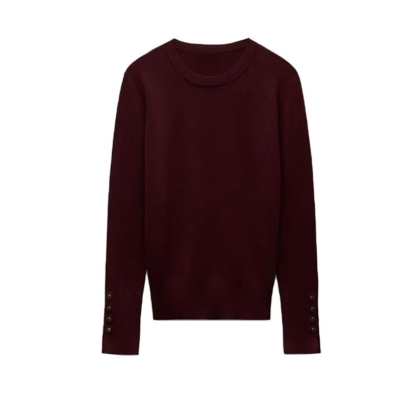 Fall and Winter New Women's Clothing Cuff Four Buttons Plain Stitch Basic Round Neck Long Sleeves Knitwear Tops 8851170
