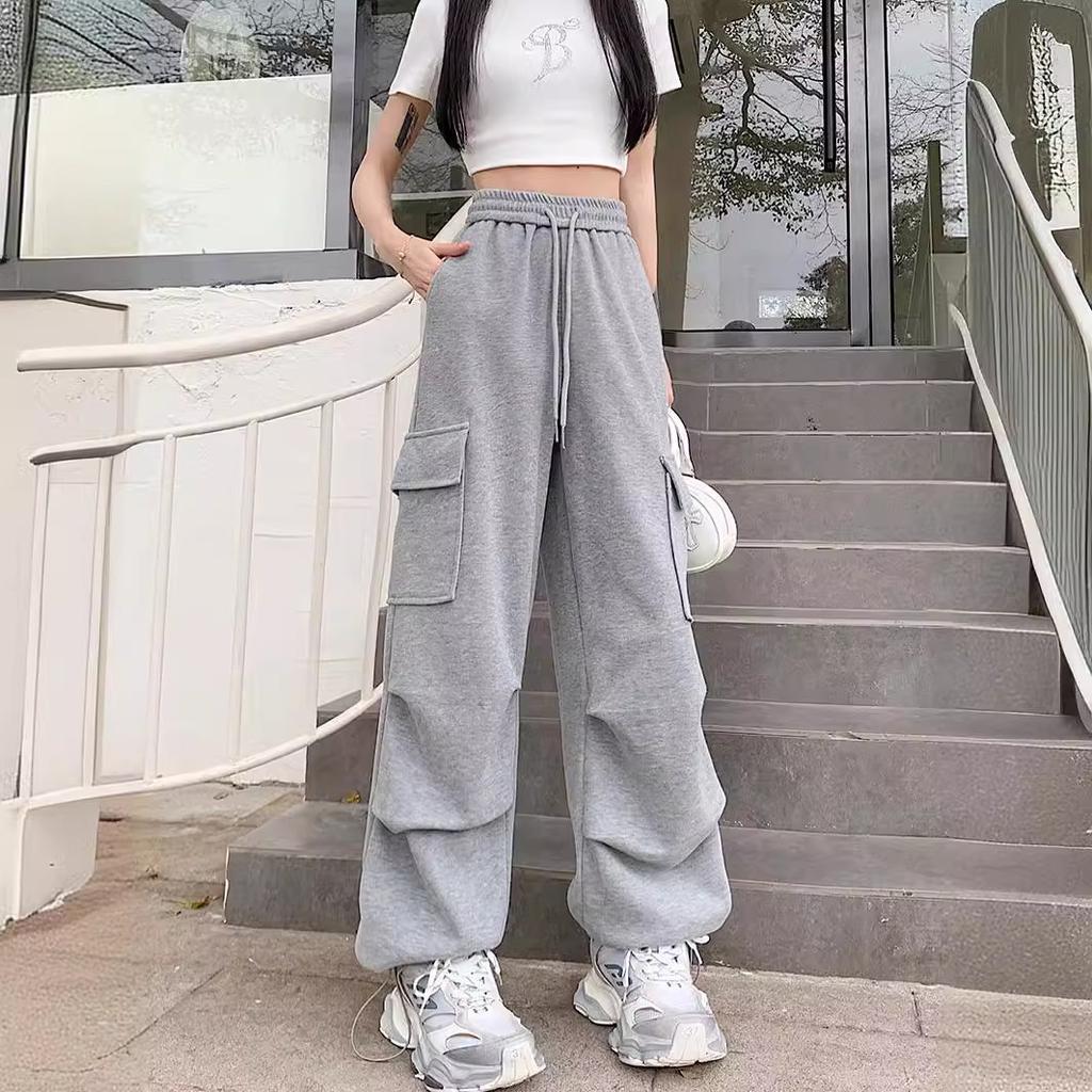 Casual Sports Pants for Women's Autumn and Winter New High-waist Loose Harun Straight-leg Tying Pants for Women's American Work Pants
