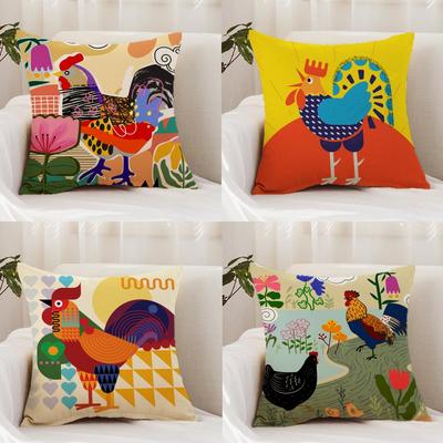 Rooster Doodle Art Cushion Cover Premium Comfort Reversible Pillow Cover - Dual - Use Design for Home & Car