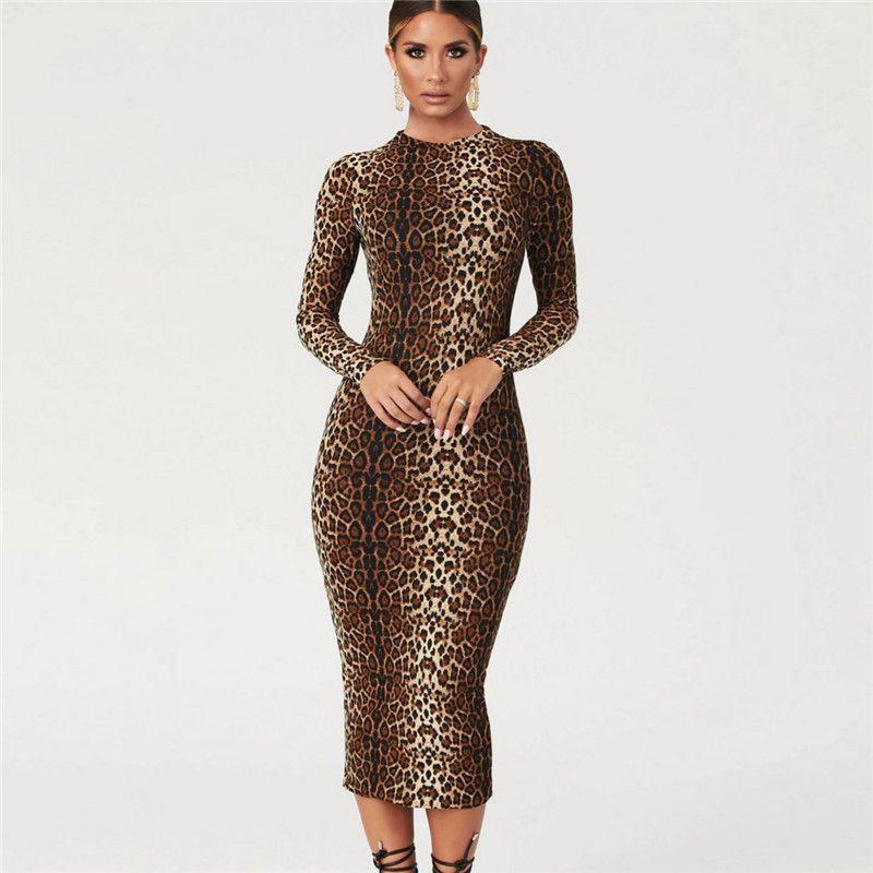 

Модное горячее осеннее новое платье с длинным рукавом и тигровым узором Leopard print S
