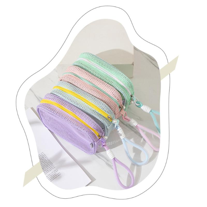 Dopamine Color Cosmetic Bag Portable Mesh Wash Toiletry Bag Multipurpose Travel Storage Bag Coin Purse Zip Large Makeup Bag