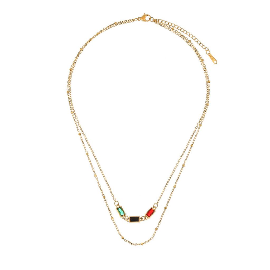 Retro Crystal Rectangle Stainless Steel Necklace - Women's Versatile High-End Design
