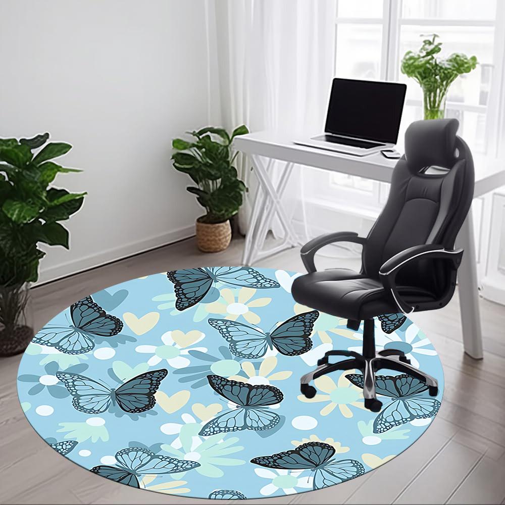 1pc Butterfly FloralChair Carpet for Office, Indoor Non-Slip Washable Polyester Fiber Carpet, Mat For Office, Machine Washable