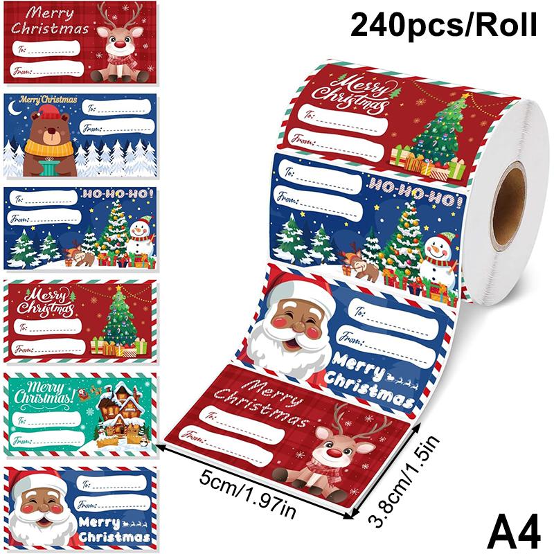 200-500Pcs Christmas Stickers Christmas Tree Santa Hat Self-Adhesive Gift Tags Pvc Gift Wrapping Seals Decals Party Decorations